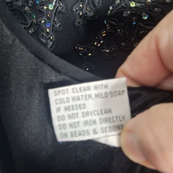 Sue Wong Nocturne Black Beaded Sequin Floral Long Evening Gown Size 8 Formal - Picture 12 of 17